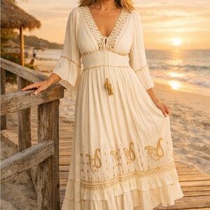 Golden Tide Boho Maxi embroidered Detail boutique quality. VARIOUS SIZES AVAI